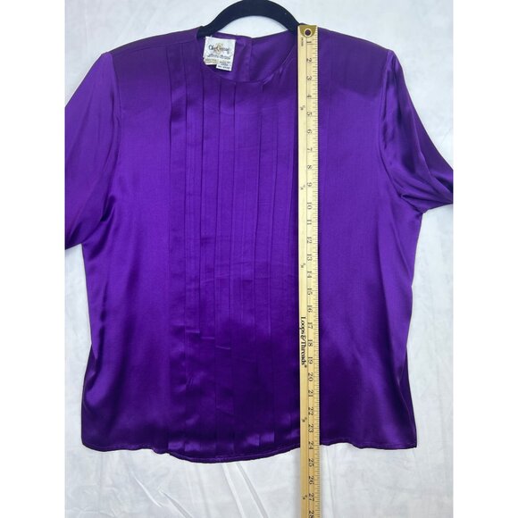 Vintage Oleg Cassini Women's Sz. 10 Purple Silk Pleated Back Blouse - Picture 9 of 10